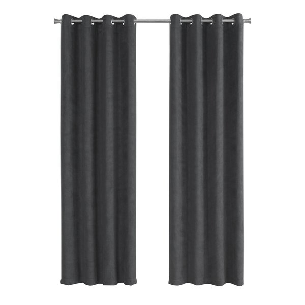 Monarch Specialties Curtain Panel, 2pcs Set, 54"W X 95"L, Grommet, Living Room, Bedroom, Kitchen, Micro Suede, Grey I 9804